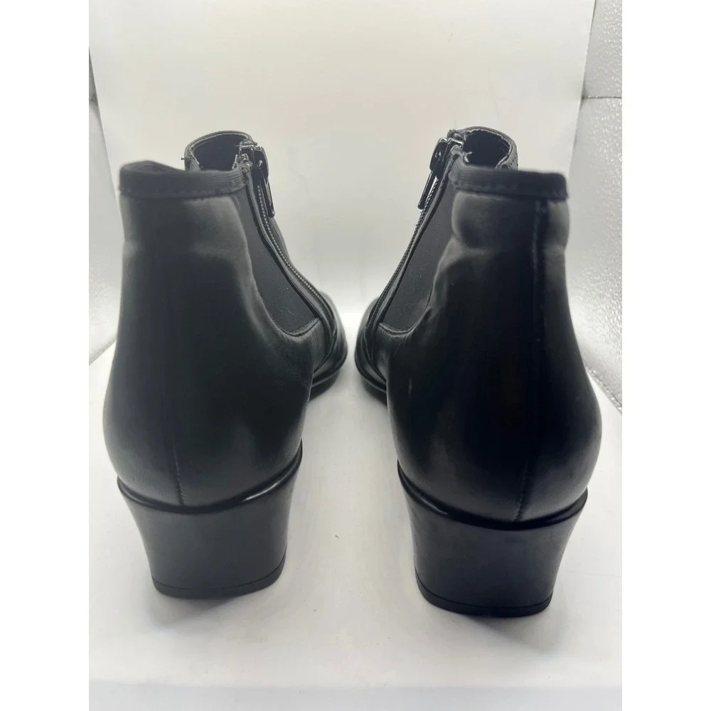 Sesto Meucci Black Leather Ankle Boots Women's Size 7 Side‎ Zip Block Heel
